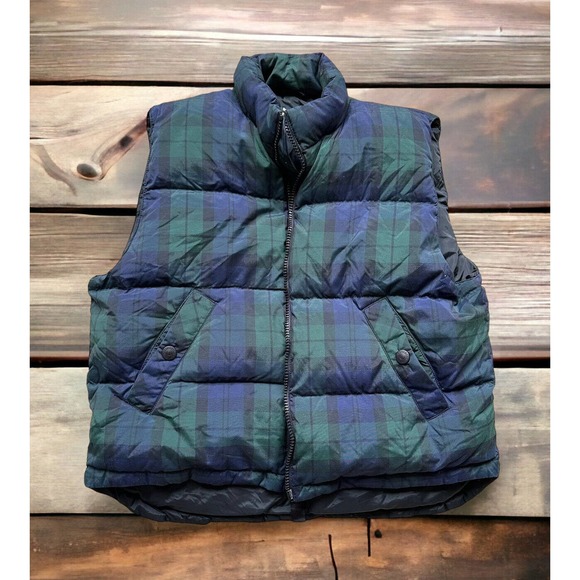 Eddie Bauer Jackets & Blazers - Eddie Bauer Full Zip Goose Down Puffer Vest Blue Green Plaid Women's Size XL